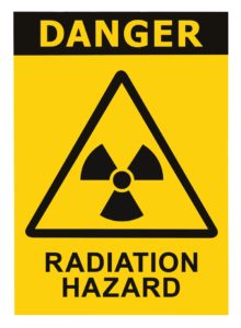 Radiation hazard symbol sign of radhaz threat alert icon, black yellow triangle signage text isolated